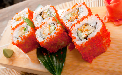 Japanese sushi  Roll made of Smoked fish