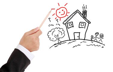 Hand drawing a happy family