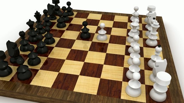 Chess check mate seen from raising and rotating camera