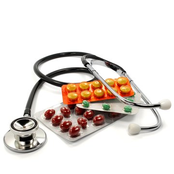 Stethoskop und Tabletten