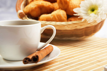 Breakfast coffee and croissants