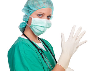 Fototapeta na wymiar krankenschwester mit handschuh