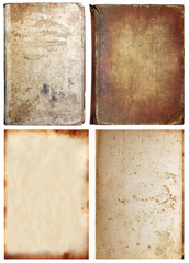 Old textures set isolated on white, paper and book