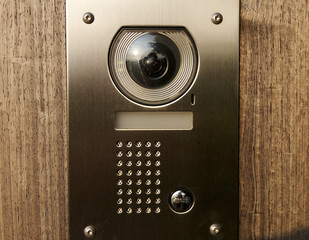 Door intercom on wood