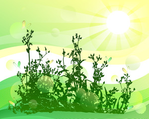 Floral background in bright shades of green