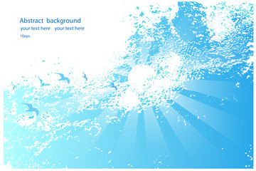 Abstract background of blue sky with  birds and the sun