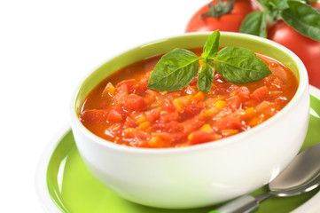 Chunky tomato soup made of tomatoes, carrots and onions