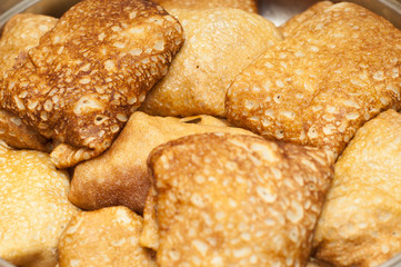Blini. Traditional pancakes filled with meat