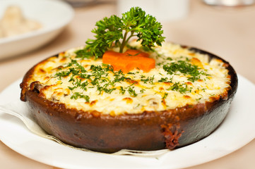 Pirasmani. Traditional georgian julienne with mushrooms and meat