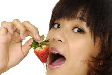 Close up Young woman with strawberries