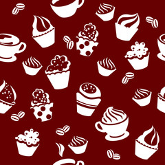 Seamless pattern with different cups of coffee