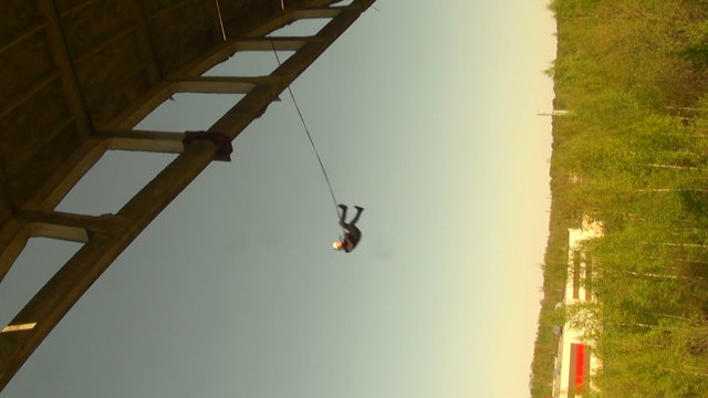 Jumping from a height, jumps with a cord