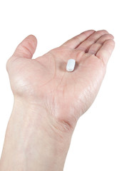 Obraz premium drugs in palm isolated on white background