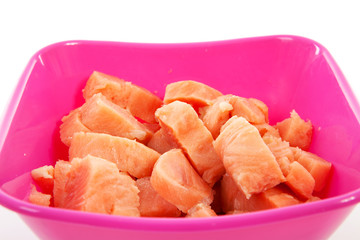 bowl with cubes raw salmon