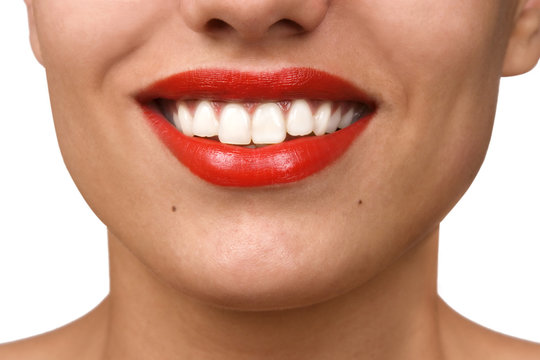 Smiling woman mouth with great white teeth