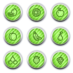 Fruits web icons , green glossy circle buttons