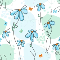 Wall murals Abstract flowers Cute nature seamless pattern