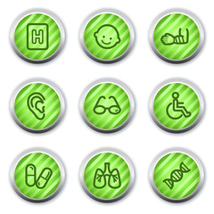 Medicine web icons set 2, green glossy circle buttons