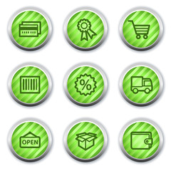 Shopping web icons set 2, green glossy circle buttons