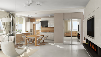 Interior of modern luxury apartment, 3D render
