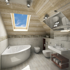 Interior of new modern bathroom in daylight, 3D render