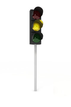 Traffic light  showing amber over white background