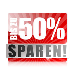 Bis zu 50% sparen! Button, Icon