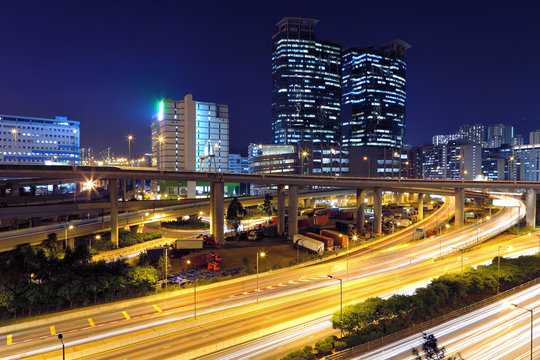 traffic in modern city at night