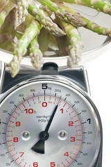 green asparagus on kitchen scales