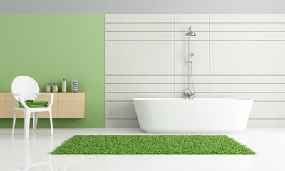 Naklejka na ściany i meble minimalistyczny zielony i biały łazienka