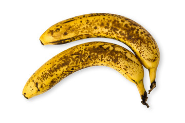 Detail of two old speckled bananas - obrazy, fototapety, plakaty