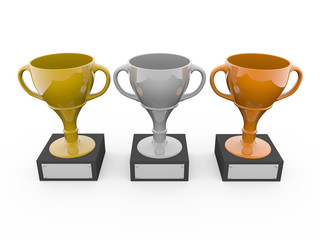 Three metal trophys