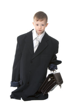 baby boy businessman in big suit