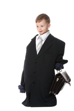 baby boy businessman in big suit
