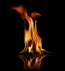 Soft Fire flame reflected on black background