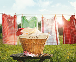 Cotton towels drying on the clothesline