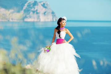 Bride over sea landscape