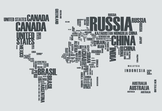 Fototapeta Mapa świata: kontury kraju składają się ze słów