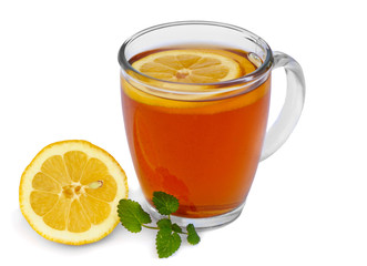Tea with lemon isolated on white background