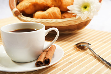 Breakfast coffee and croissants