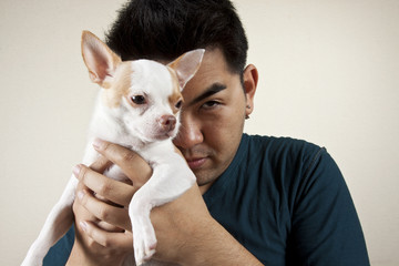 Cute dog, A man having cute white dog.