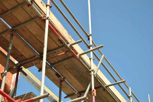 Scaffolding and walking platform blue sky