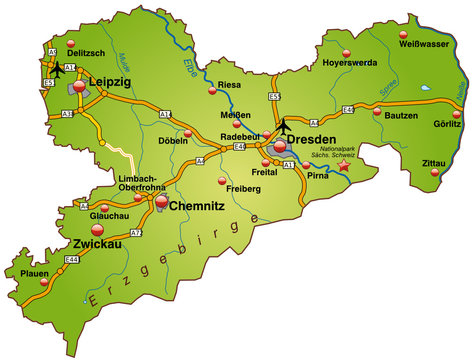Sachsen mit BAB in SVG gruen