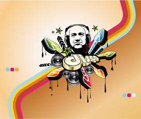 Obraz premium Disco Music Event Background with Retrò style and DJ shape