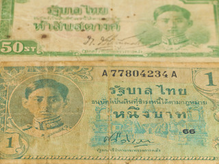 Fototapeta na wymiar Old Thai Banknotes Collection