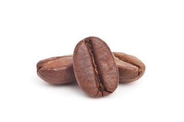 Coffee beans close up in isolated white background