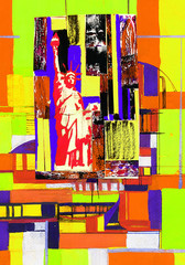 Panele Szklane Podświetlane  Kompozycja abstrakcyjna ze Statuą Wolności