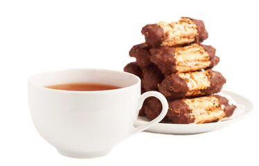 Cup of tea and chocolate cookies