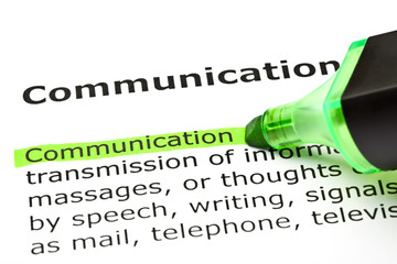 Dictionary definition of the word Communication highlighted in green