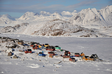 Remote village Kulusuk in winter, Greenland
